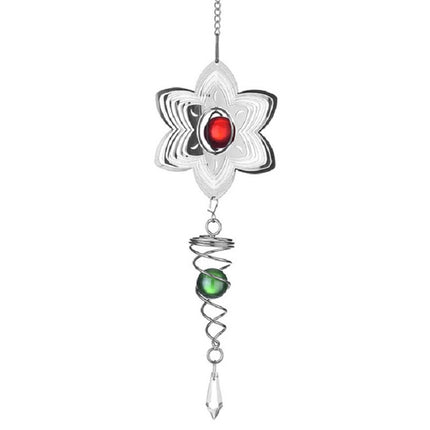 Crystal Stainless Steel Mirror Three-dimensional Rotating Wind Chime(Bauhinia)-garmade.com