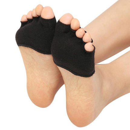 Women Invisible Non-slip Toe Socks Five Finger Socks(Black Open Toe)-garmade.com
