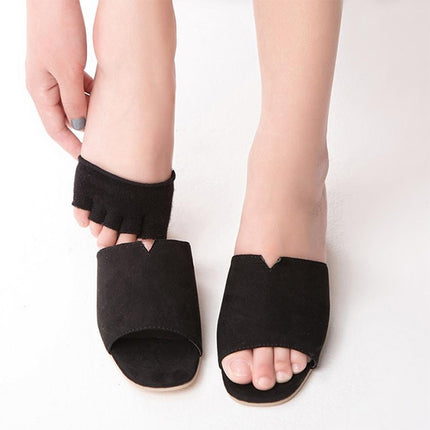 Women Invisible Non-slip Toe Socks Five Finger Socks(Black Open Toe)-garmade.com