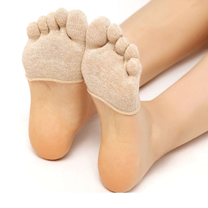 Women Invisible Non-slip Toe Socks Five Finger Socks(Khaki Full Toe)-garmade.com