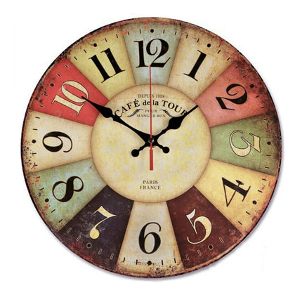 2 PCS Vintage Wooden MDF Hanging Clock Mute Quartz Clock Living Room Wall Clock(86)-garmade.com