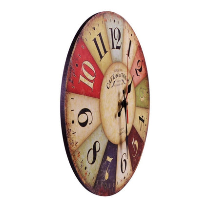 2 PCS Vintage Wooden MDF Hanging Clock Mute Quartz Clock Living Room Wall Clock(86)-garmade.com