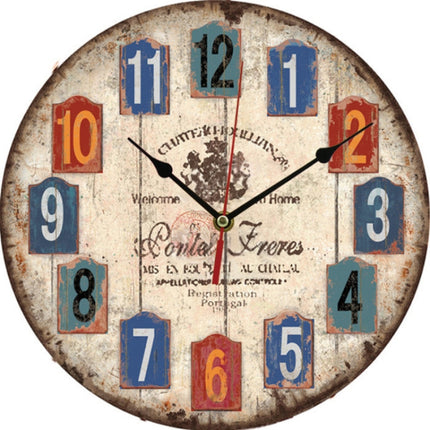 2 PCS Vintage Wooden MDF Hanging Clock Mute Quartz Clock Living Room Wall Clock(200)-garmade.com