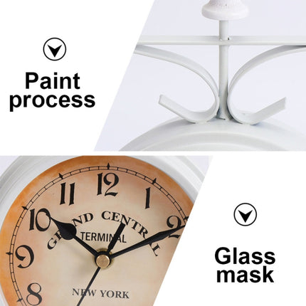 Wrought Iron Clock Vintage Decorative Double-sided Wall Clock(White)-garmade.com