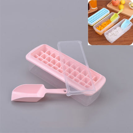 Creative 33 Grid DIY Ice Cube Box Plastic Homemade Ice Cube Mould with Cover & Shovel(Pink)-garmade.com