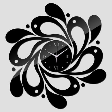 2 PCS Home Crystal Acrylic Quartz Mirror Clock Jewelry Clock Petal Pattern Clock(Black)-garmade.com