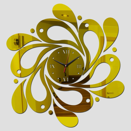 2 PCS Home Crystal Acrylic Quartz Mirror Clock Jewelry Clock Petal Pattern Clock(Gold)-garmade.com