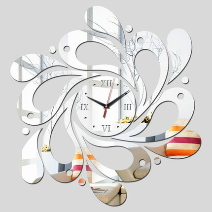 2 PCS Home Crystal Acrylic Quartz Mirror Clock Jewelry Clock Petal Pattern Clock(Silver)-garmade.com
