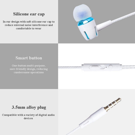 3.5mm Wired Earphone Earbuds Stereo Sound Metal Bass Headset with Mic for Smart Phone(Blue)-garmade.com