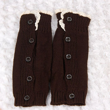 Children Lace Sock Cover Button Knit Wool Foot Warmer(Brown)-garmade.com