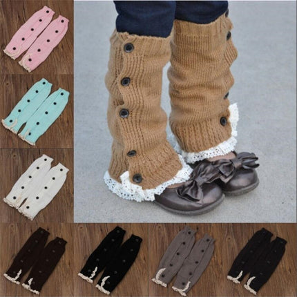 Children Lace Sock Cover Button Knit Wool Foot Warmer(Brown)-garmade.com