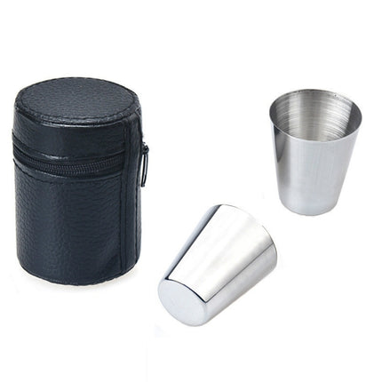 2 Sets Outdoor Mini Stainless Steel Small Wine Glass Hiking Camping Travel Portable Drinking Cup Set with Leather Case, Size:Small, Capacity:30ml-garmade.com