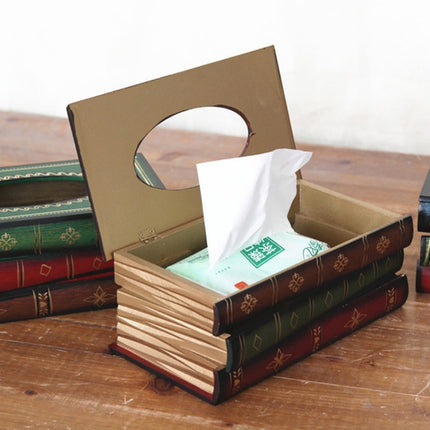 Retro Hand Drawn Book Style Tissue Box Case(Green)-garmade.com