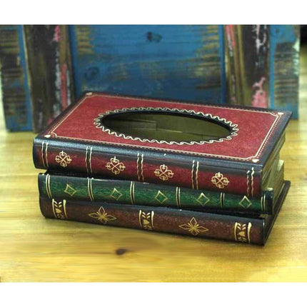Retro Hand Drawn Book Style Tissue Box Case(Red)-garmade.com