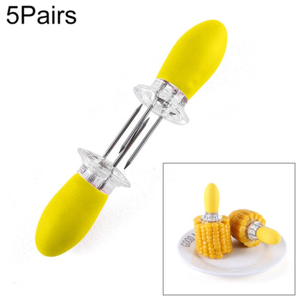 5 Pairs Outdoor BBQ Stainless Steel Corn Fork Fruit Fork Corn Device(Yellow)-garmade.com