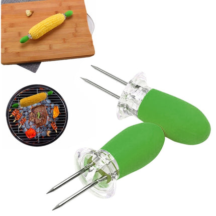 5 Pairs Outdoor BBQ Stainless Steel Corn Fork Fruit Fork Corn Device(Green)-garmade.com
