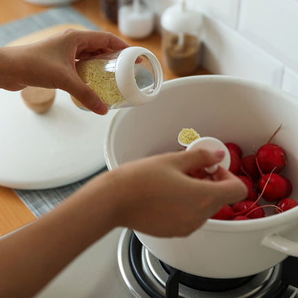 Household Simple Kitchen Round Seasoning Jar with Spoon(Gray)-garmade.com