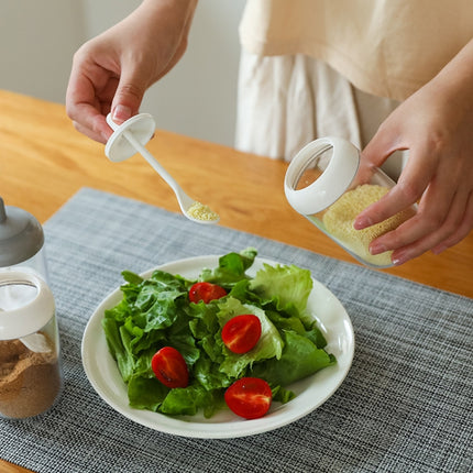 Household Simple Kitchen Round Seasoning Jar with Spoon(Gray)-garmade.com