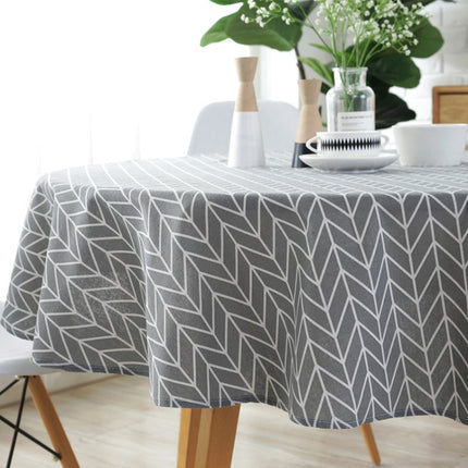 Polyester Cotton Round Tablecloth Dust-proof Cotton and Linen Printing Tablecloth, Diameter:100cm(Gray Arrow)-garmade.com