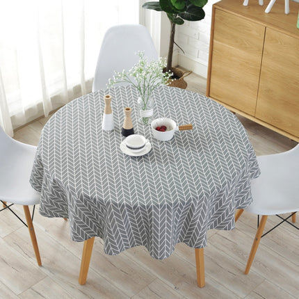 Polyester Cotton Round Tablecloth Dust-proof Cotton and Linen Printing Tablecloth, Diameter:120cm(Gray Arrow)-garmade.com