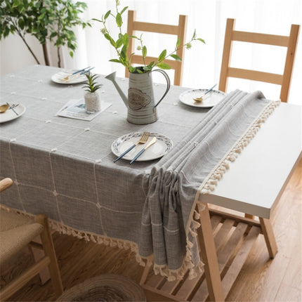 Square Lattice Embroidered Tablecloth Pure Color Cotton Linen Tassel Rectangular Coffee Table Mat, Size:60x60cm(Grey)-garmade.com