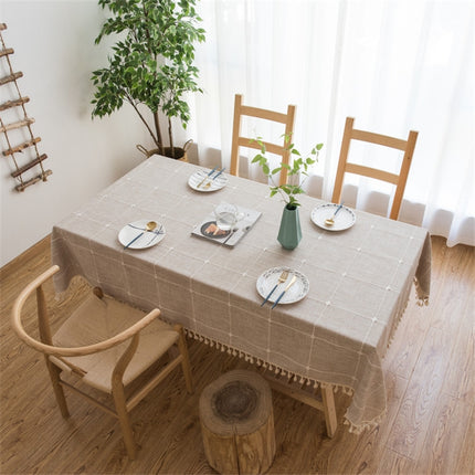 Square Lattice Embroidered Tablecloth Pure Color Cotton Linen Tassel Rectangular Coffee Table Mat, Size:60x60cm(Brown)-garmade.com