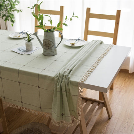 Square Lattice Embroidered Tablecloth Pure Color Cotton Linen Tassel Rectangular Coffee Table Mat, Size:60x60cm(Green)-garmade.com