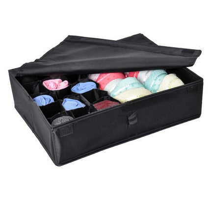 Oxford Cloth Underwear Socks Assortment Storage with Lid Finishing Box(Black)-garmade.com