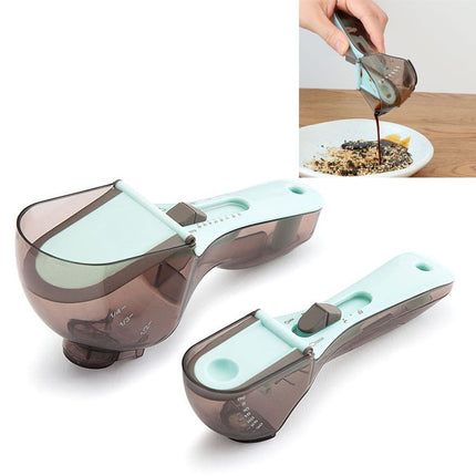 2 in 1 Kitchen Tool Plastic Measuring Spoon Adjustable Baking Tool Measuring Spoon, Specification:1 Large 1 Small Set(Light Blue)-garmade.com