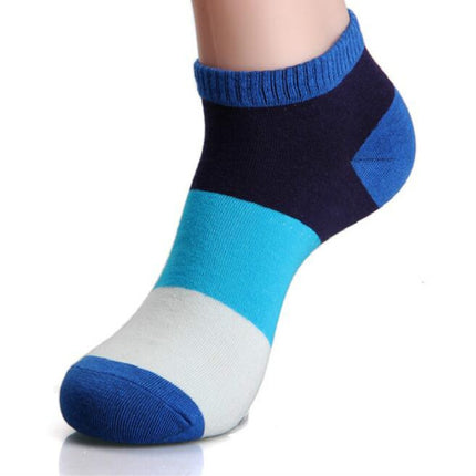 20 Pairs Men Splicing Color Summer Socks Combed Cotton Breathable Sweat Absorption Elastic Ankle Adults Socks(Blue)-garmade.com