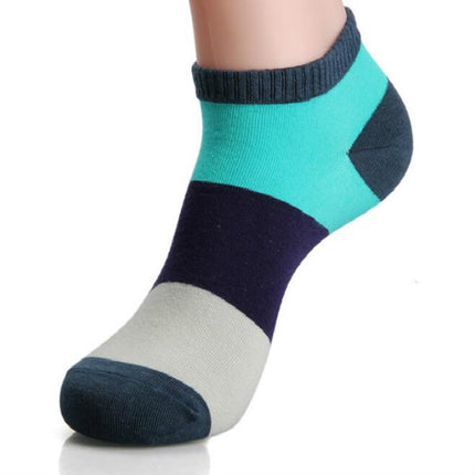 20 Pairs Men Splicing Color Summer Socks Combed Cotton Breathable Sweat Absorption Elastic Ankle Adults Socks(Navy Green)-garmade.com