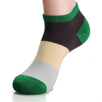 20 Pairs Men Splicing Color Summer Socks Combed Cotton Breathable Sweat Absorption Elastic Ankle Adults Socks(Green)-garmade.com