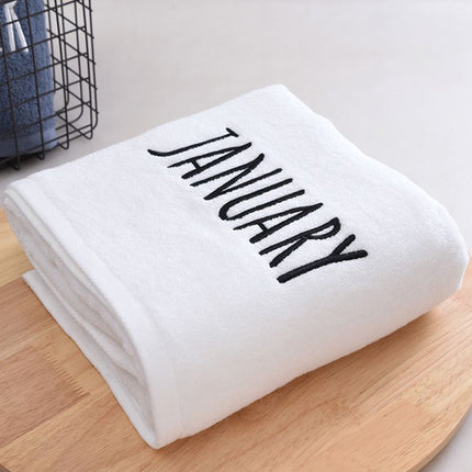 Month Embroidery Soft Absorbent Increase Thickened Adult Cotton Bath Towel, Pattern:January(White)-garmade.com