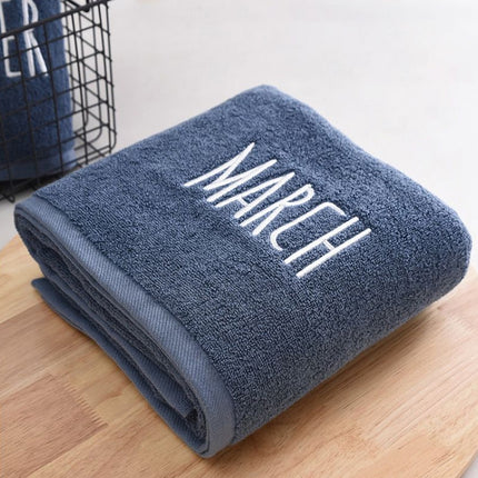 Month Embroidery Soft Absorbent Increase Thickened Adult Cotton Bath Towel, Pattern:March(Gray)-garmade.com