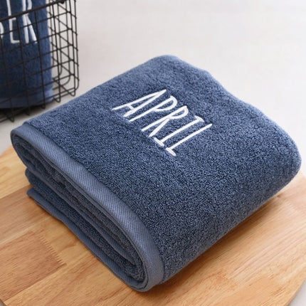Month Embroidery Soft Absorbent Increase Thickened Adult Cotton Bath Towel, Pattern:April(Gray)-garmade.com
