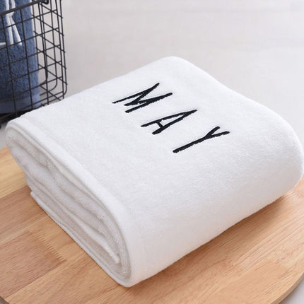Month Embroidery Soft Absorbent Increase Thickened Adult Cotton Bath Towel, Pattern:May(White)-garmade.com