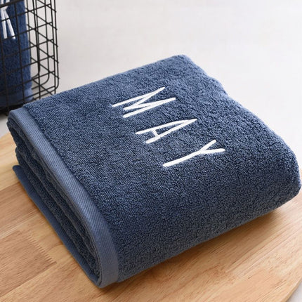Month Embroidery Soft Absorbent Increase Thickened Adult Cotton Bath Towel, Pattern:May(Gray)-garmade.com