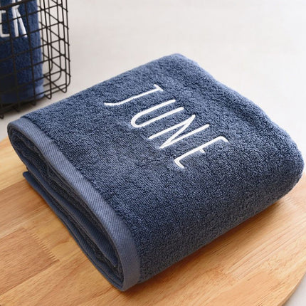 Month Embroidery Soft Absorbent Increase Thickened Adult Cotton Bath Towel, Pattern:June(Gray)-garmade.com