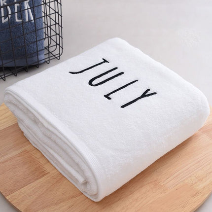Month Embroidery Soft Absorbent Increase Thickened Adult Cotton Bath Towel, Pattern:July(White)-garmade.com
