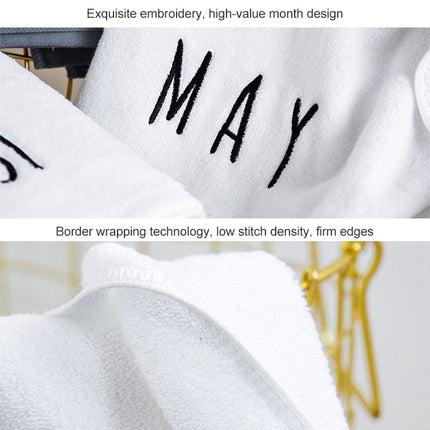 Month Embroidery Soft Absorbent Increase Thickened Adult Cotton Bath Towel, Pattern:July(White)-garmade.com