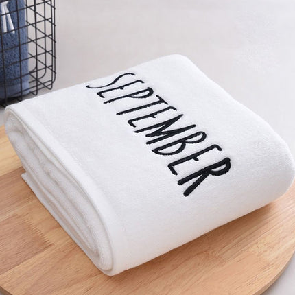 Month Embroidery Soft Absorbent Increase Thickened Adult Cotton Bath Towel, Pattern:September(White)-garmade.com
