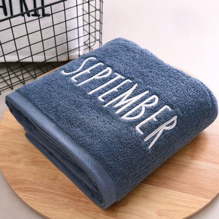 Month Embroidery Soft Absorbent Increase Thickened Adult Cotton Bath Towel, Pattern:September(Gray)-garmade.com