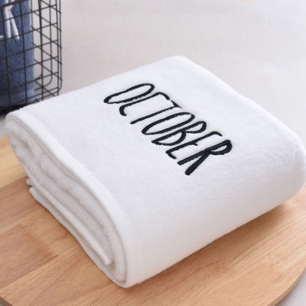 Month Embroidery Soft Absorbent Increase Thickened Adult Cotton Bath Towel, Pattern:October(White)-garmade.com