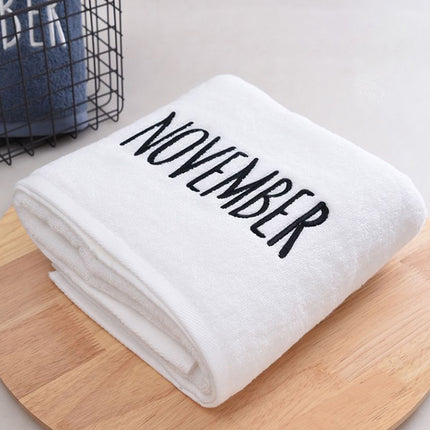 Month Embroidery Soft Absorbent Increase Thickened Adult Cotton Bath Towel, Pattern:November(White)-garmade.com