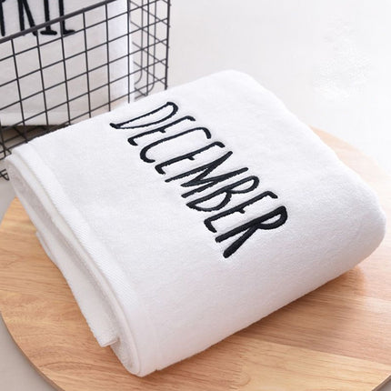 Month Embroidery Soft Absorbent Increase Thickened Adult Cotton Bath Towel, Pattern:December(White)-garmade.com