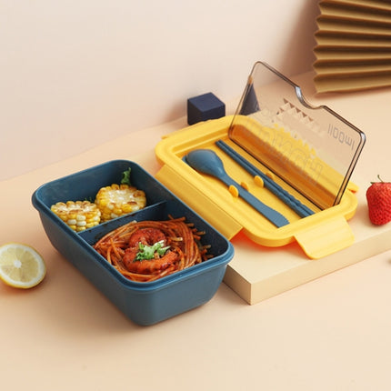 Student Sealed Multi-division Lunch Box Wheat Straw Bento Box Microwave Oven Plastic Fresh-keeping Box(Navy Blue)-garmade.com