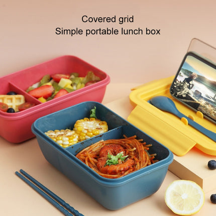 Student Sealed Multi-division Lunch Box Wheat Straw Bento Box Microwave Oven Plastic Fresh-keeping Box(Navy Blue)-garmade.com