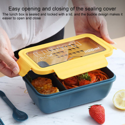 Student Sealed Multi-division Lunch Box Wheat Straw Bento Box Microwave Oven Plastic Fresh-keeping Box(Navy Blue)-garmade.com