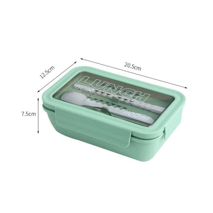 Student Sealed Multi-division Lunch Box Wheat Straw Bento Box Microwave Oven Plastic Fresh-keeping Box(Matcha Green)-garmade.com