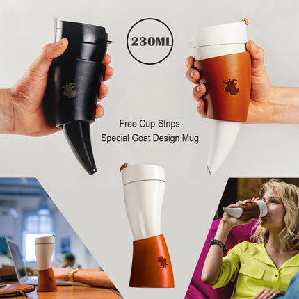 Croissant Cup Coffee Cup Stainless Steel Vacuum Flask with Rope(White)-garmade.com